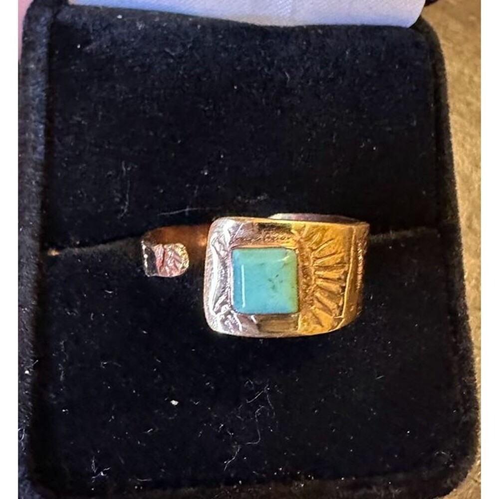 Square Turquoise Pure Copper Bypass Ring Size 9